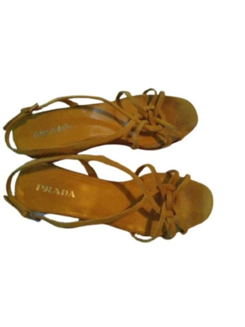 Prada Women's Golden Yellow Suede Cork Wedge Heels, 38 or size 7.5